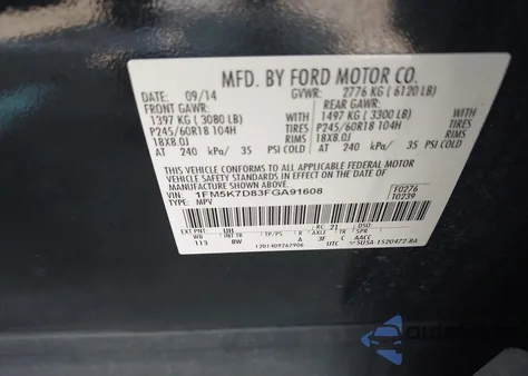 2015 Ford Explorer Xlt z USA, uszkodzony, nr VIN 1FM5K7D83FGA91608